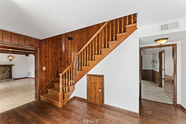 Empty room, Fireplace, Interior, Wood Texture Flooring, Wooden Walls