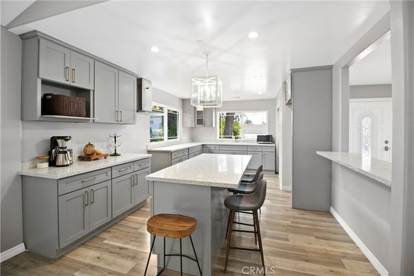 Interior, Kitchen, Pendant Lights, Recessed Lighting, Wood Texture Flooring