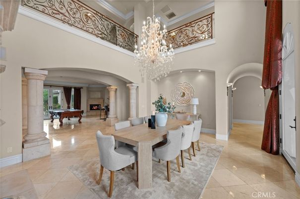 Chandelier, Dining room, Fireplace, Interior, Recessed Lighting