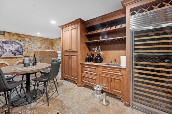 Dining room, Interior, Recessed Lighting, Stone Walls, Wine Storage