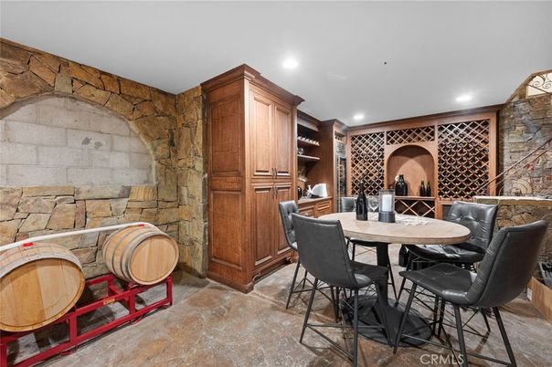 Dining room, Interior, Recessed Lighting, Stone Walls, Wine Storage