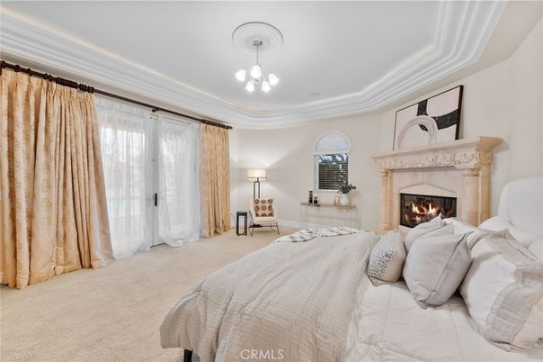 Bedroom, Fireplace, Interior, Marble, Pendant Lights, Recessed Lighting