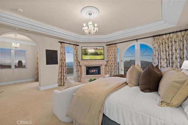 Bedroom, Chandelier, Fireplace, Interior