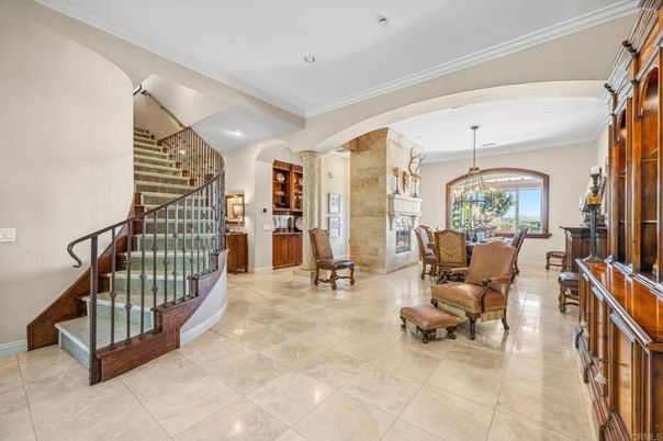 Chandelier, Dining room, Fireplace, Interior, Recessed Lighting