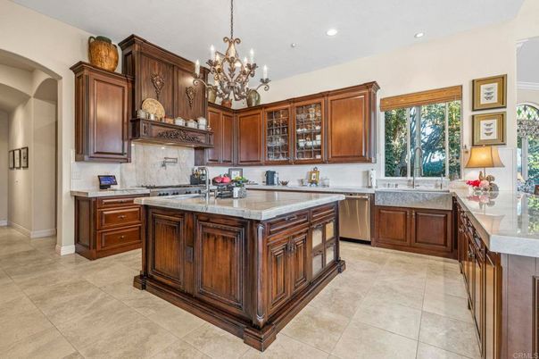 Chandelier, Interior, Kitchen, Recessed Lighting, Stainless Steel Appliances