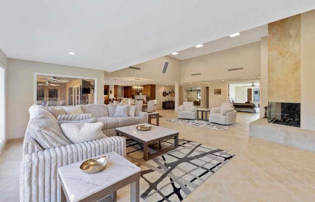 Chandelier, Dining room, Fireplace, Interior, Living room, Pendant Lights, Recessed Lighting