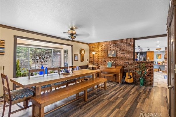Dining room, Interior, Stone Walls, Wood Texture Flooring