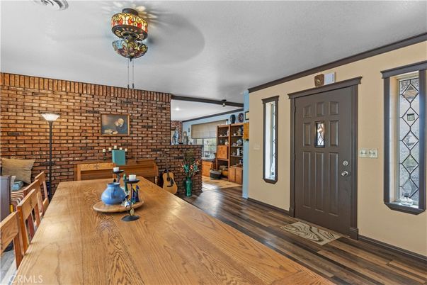 Dining room, Interior, Stone Walls, Wood Texture Flooring
