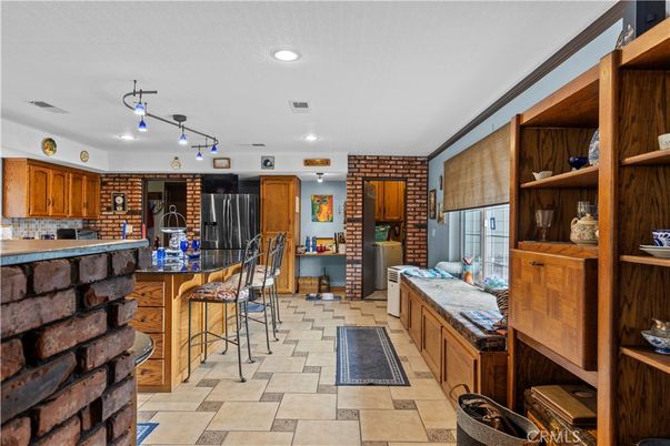 Interior, Kitchen, Recessed Lighting, Stone Walls