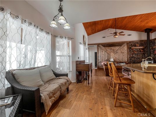 Interior, Pendant Lights, Piano, Stone Walls, Wood Texture Flooring