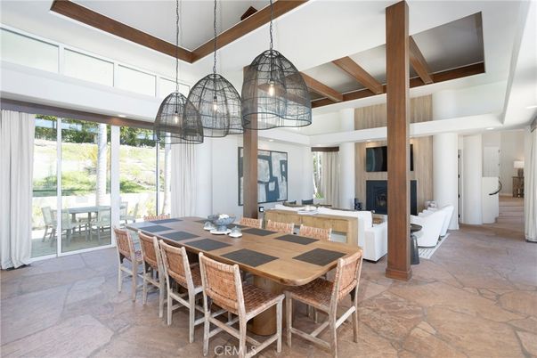 Dining room, Fireplace, Interior, Living room, Pendant Lights