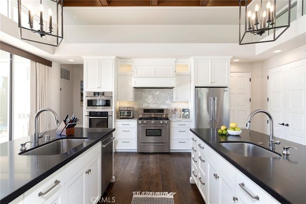 Interior, Kitchen, Recessed Lighting, Stainless Steel Appliances, Wooden Beams, Wood Texture Flooring