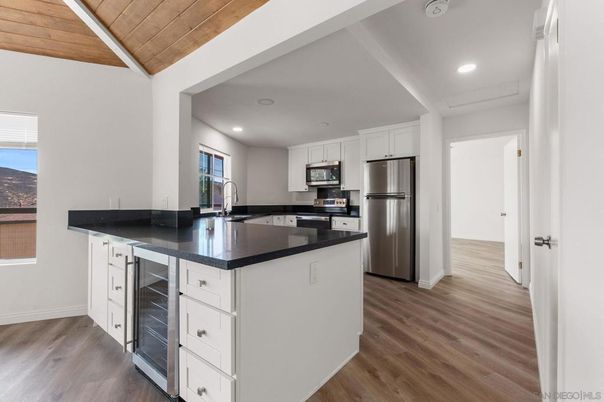Interior, Kitchen, Recessed Lighting, Stainless Steel Appliances, Wooden Ceilings, Wood Texture Flooring