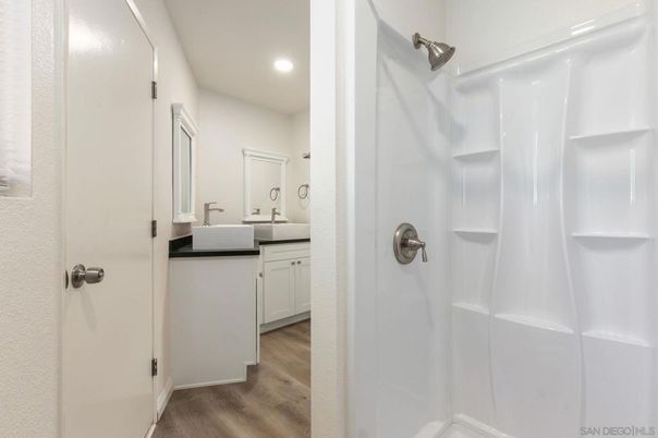 Bathroom, Interior, Recessed Lighting, Wood Texture Flooring
