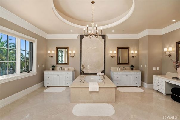 Bathroom, Dual Sink Vanities, Interior, Pendant Lights, Recessed Lighting