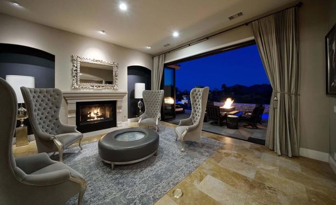 Fireplace, Interior, Living room, Recessed Lighting