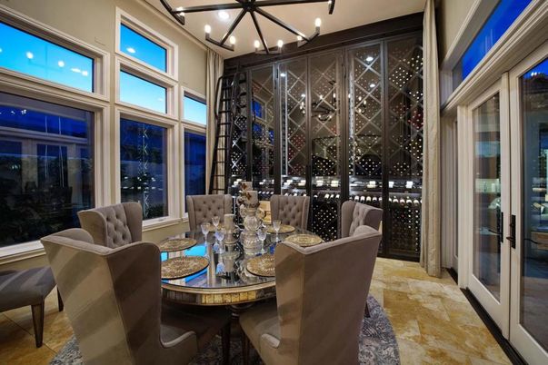 Dining room, Interior, Pendant Lights, Wine Storage