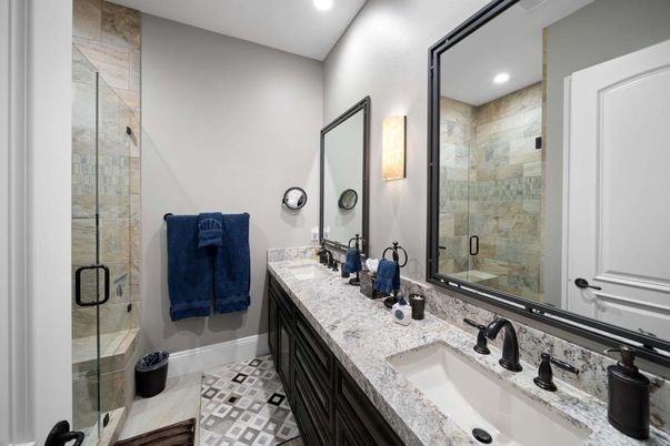 Bathroom, Dual Sink Vanities, Glass Shower, Interior, Recessed Lighting