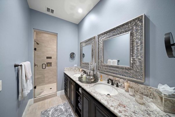 Bathroom, Dual Sink Vanities, Glass Shower, Interior, Recessed Lighting