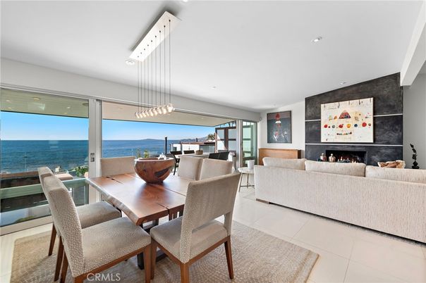 Dining room, Fireplace, Interior, Living room, Pendant Lights, Recessed Lighting, Water