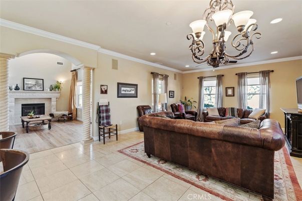 Chandelier, Fireplace, Interior, Living room, Recessed Lighting