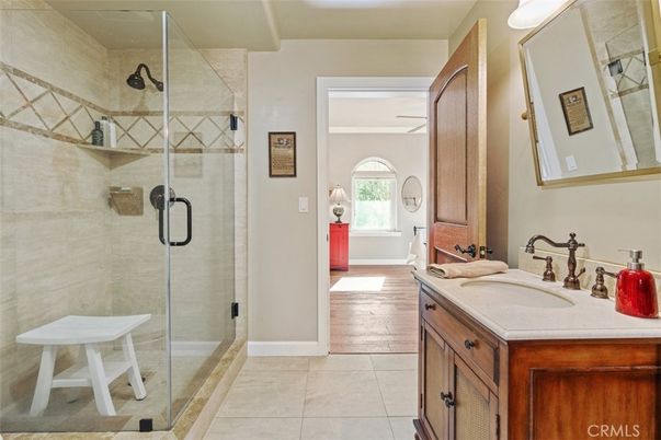 Bathroom, Glass Shower, Interior, Wood Texture Flooring