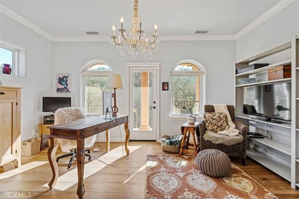 Chandelier, Home Office, Interior, Wood Texture Flooring