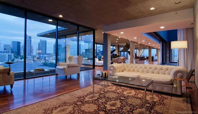 Interior, Living room, Recessed Lighting, Wood Texture Flooring