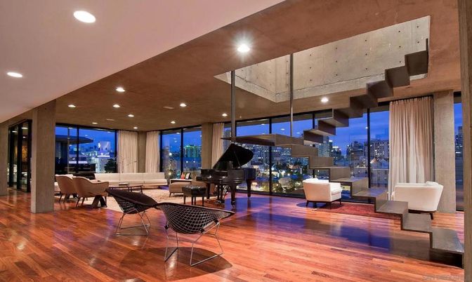 Dining room, Interior, Living room, Piano, Recessed Lighting, Wood Texture Flooring