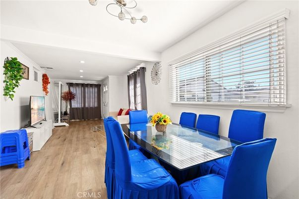 Dining room, Interior, Recessed Lighting, Wood Texture Flooring