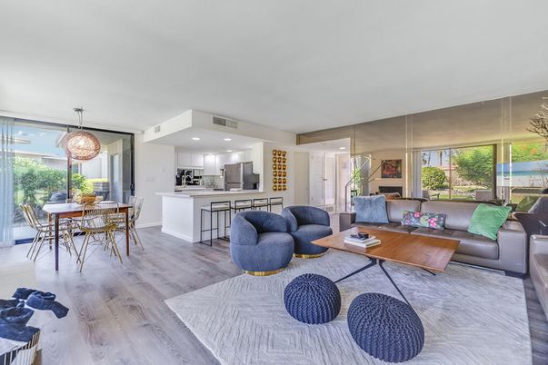 Dining room, Interior, Kitchen, Living room, Pendant Lights, Recessed Lighting, Stainless Steel Appliances, Wood Texture Flooring