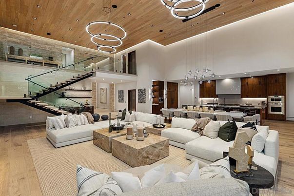 Interior, Kitchen, Living room, Pendant Lights, Recessed Lighting, Stainless Steel Appliances, Wooden Ceilings, Wood Texture Flooring