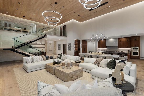 Interior, Kitchen, Living room, Pendant Lights, Recessed Lighting, Stainless Steel Appliances, Wooden Ceilings, Wood Texture Flooring