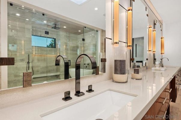 Bathroom, Dual Sink Vanities, Glass Shower, Interior, Recessed Lighting