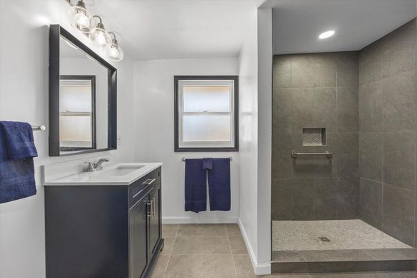 Bathroom, Dual Sink Vanities, Glass Shower, Interior, Recessed Lighting