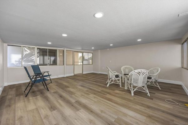 Dining room, Interior, Recessed Lighting, Wood Texture Flooring