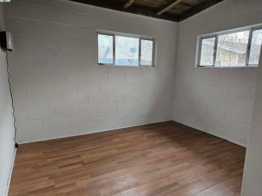Empty room, Interior, Stone Walls, Wooden Beams, Wood Texture Flooring