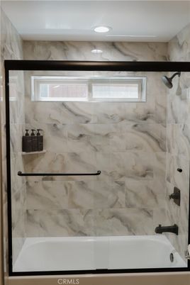 Bathroom, Glass Shower, Interior, Marble Walls, Recessed Lighting