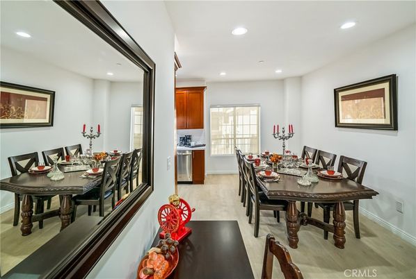 Dining room, Interior, Kitchen, Recessed Lighting, Wood Texture Flooring