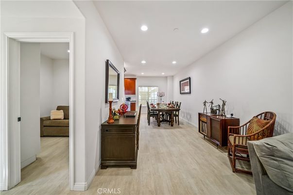Dining room, Interior, Recessed Lighting, Wood Texture Flooring