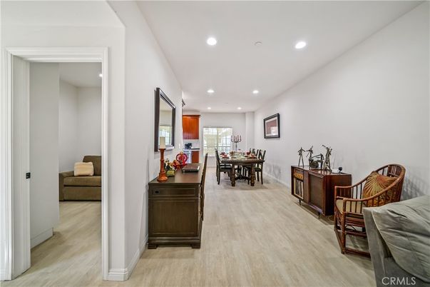 Dining room, Interior, Recessed Lighting, Wood Texture Flooring