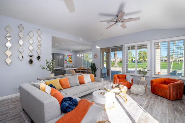 Dining room, Interior, Living room, Pendant Lights, Recessed Lighting, Wood Texture Flooring