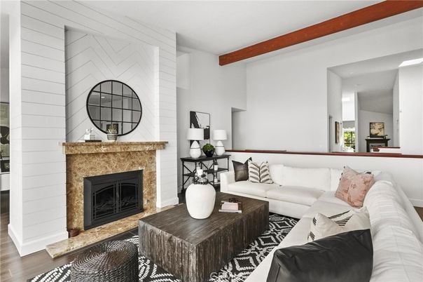 Fireplace, Interior, Living room, Wooden Beams, Wood Texture Flooring