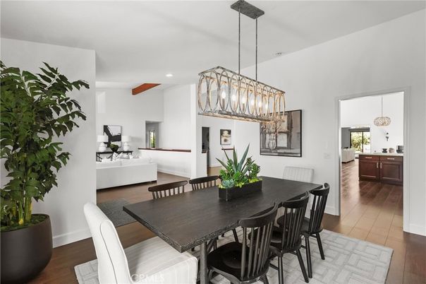 Chandelier, Dining room, Interior, Pendant Lights, Recessed Lighting, Wood Texture Flooring