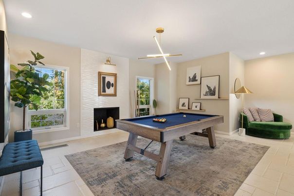Billiard Table, Fireplace, Game Room, Interior, Pendant Lights, Recessed Lighting