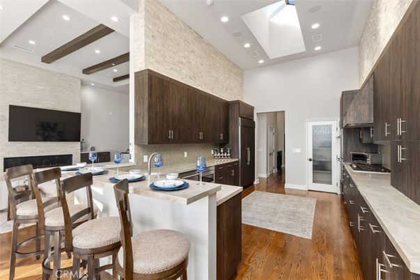 Interior, Kitchen, Recessed Lighting, Stainless Steel Appliances, Wooden Beams, Wood Texture Flooring