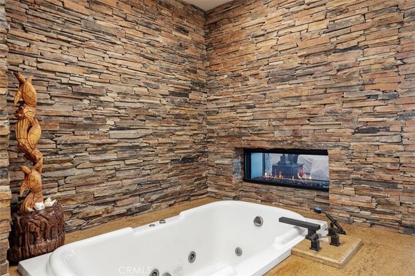 Bathroom, Fireplace, Interior, Stone Walls, Wooden Walls