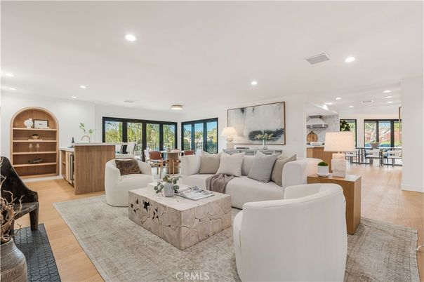 Dining room, Interior, Living room, Recessed Lighting, Wood Texture Flooring