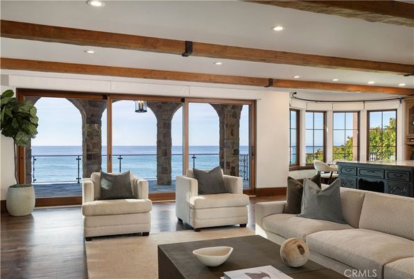 Interior, Living room, Recessed Lighting, Water, Wooden Beams, Wood Texture Flooring