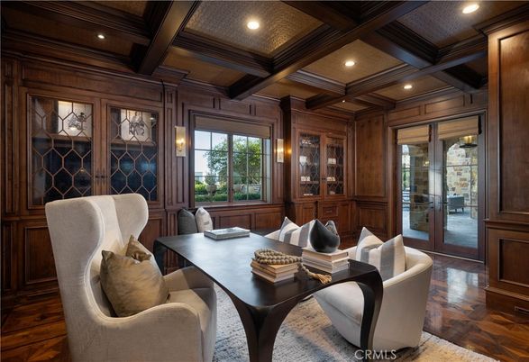 Home Office, Interior, Recessed Lighting, Wooden Beams, Wood Texture Flooring, Wooden Walls